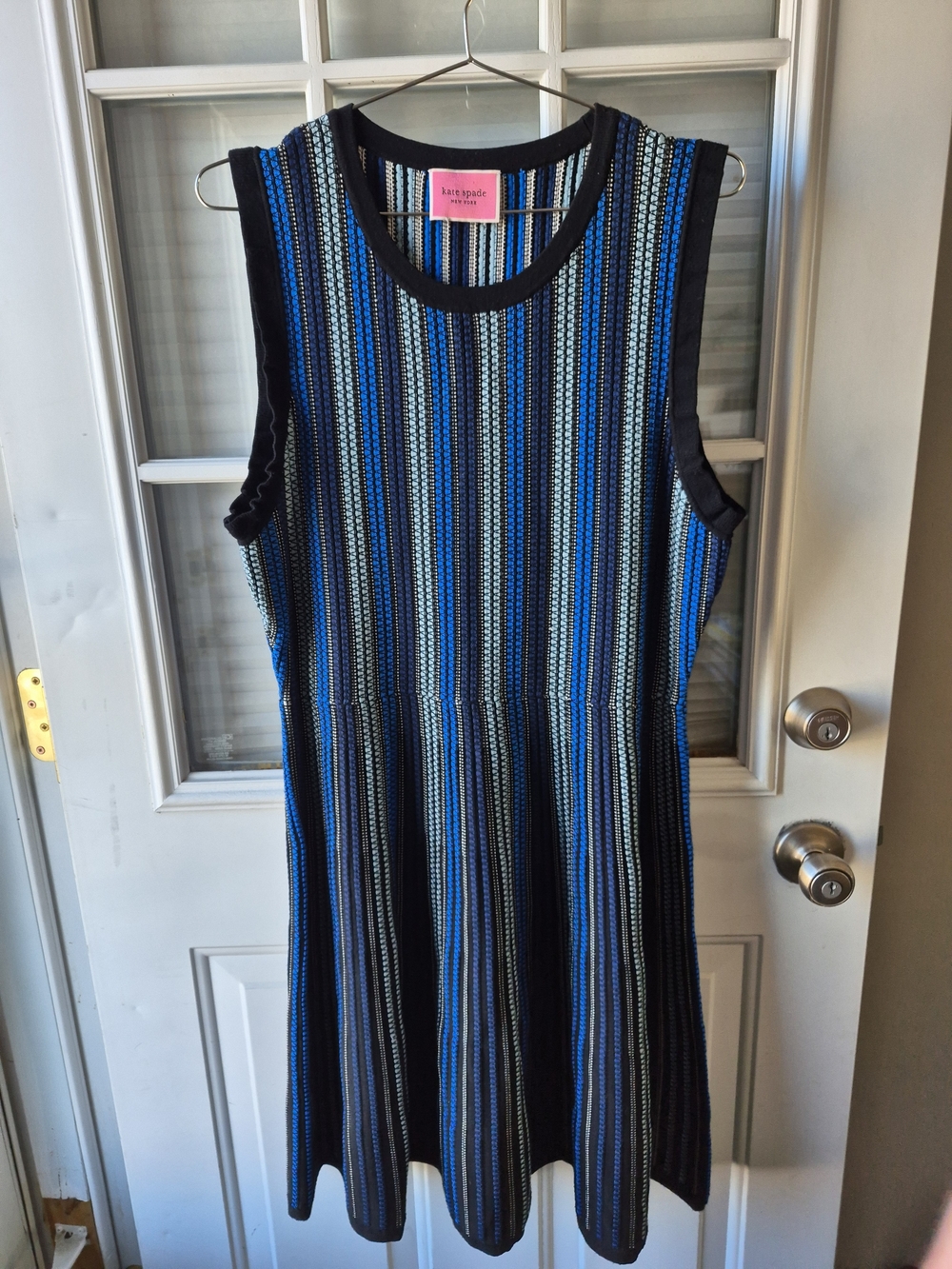 kate spade Black, Blue and White Striped Knit Midi Dress